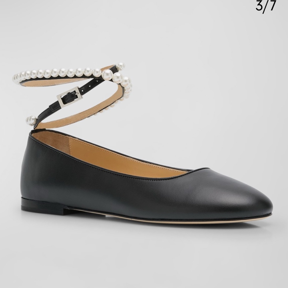MACH & MACH Sirene Nappa leather ballerina flats round pearl ankle strap Italy
